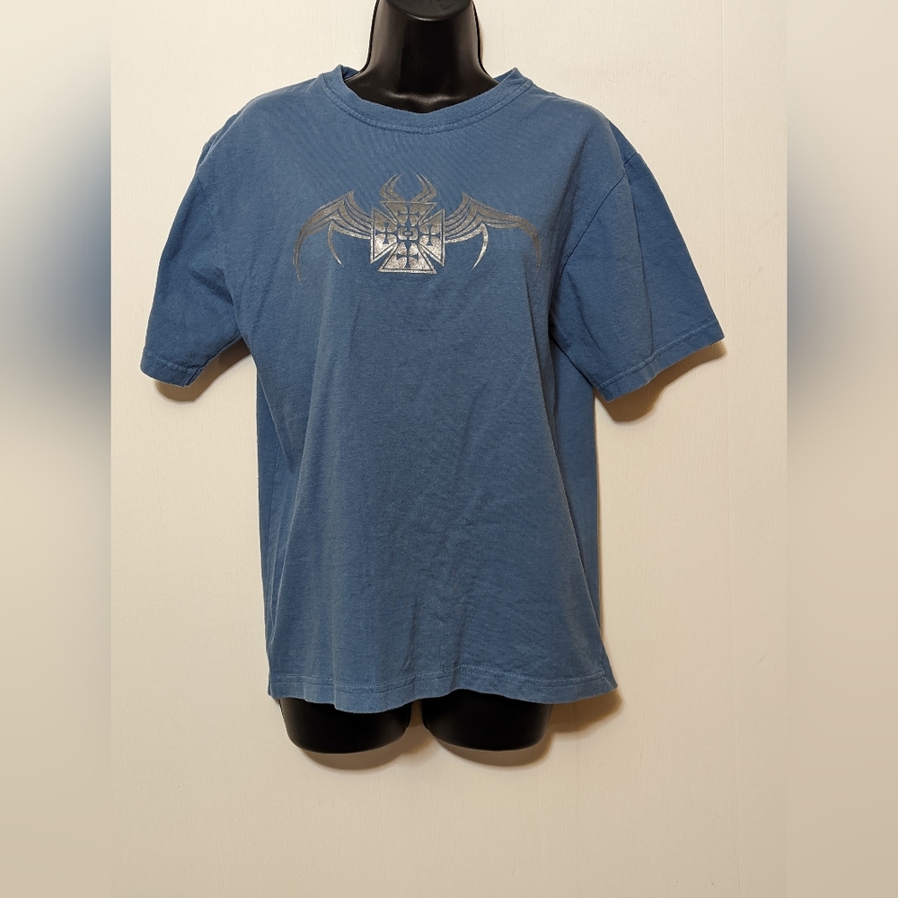 Women's Cross Design Blue 100% Cotton T-Shirt Size XL